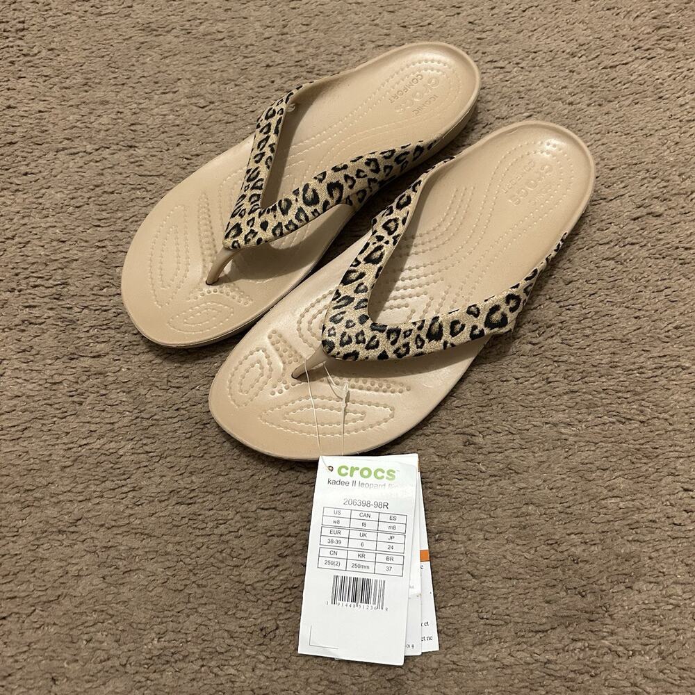CROCS Women's Sz 8/EUR 38 - 39 Kadee II LEOPARD Flip-Flop 202398-98R NWT